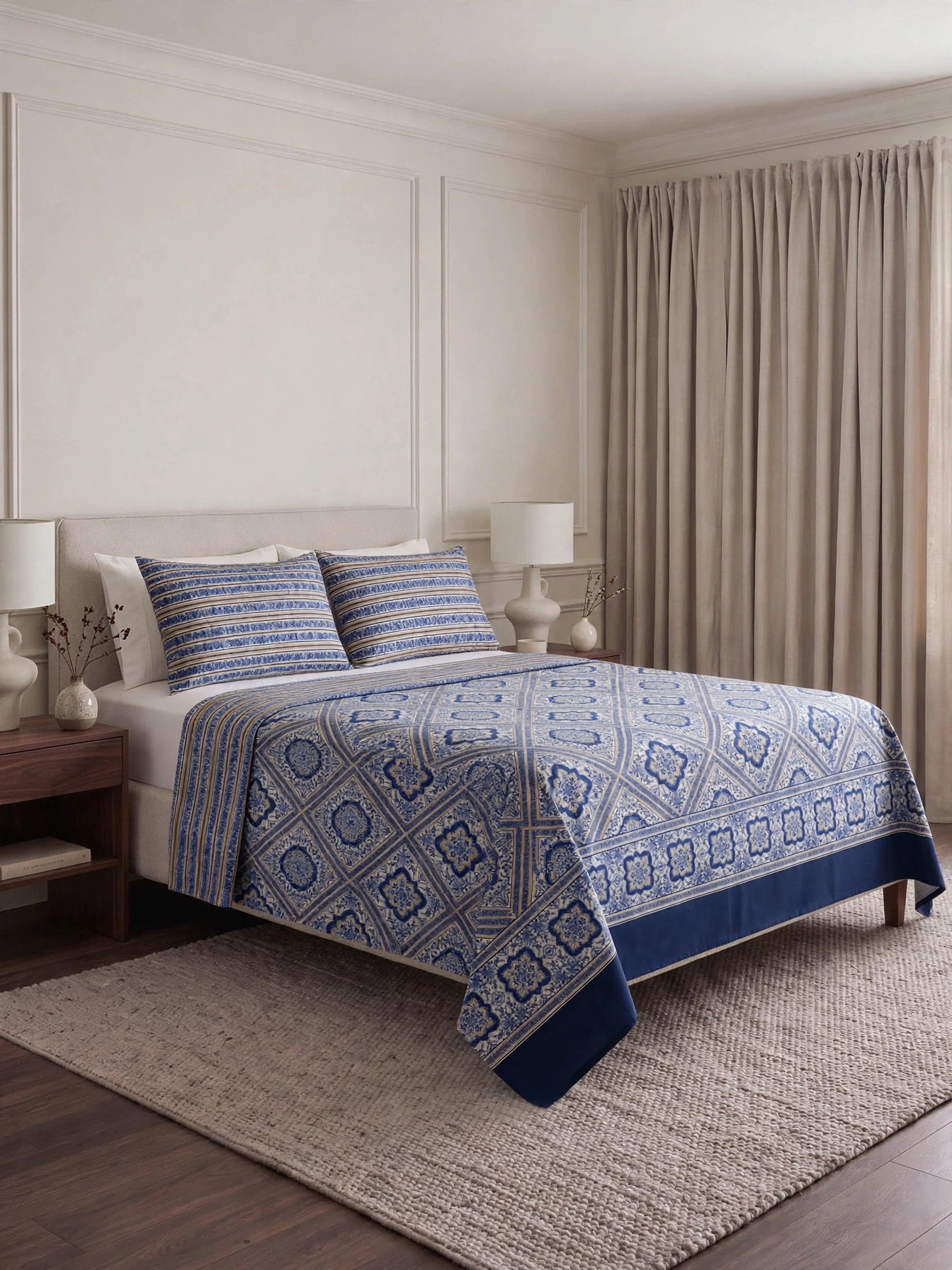 Royal Indigo Tile - Moroccan King Bedsheet