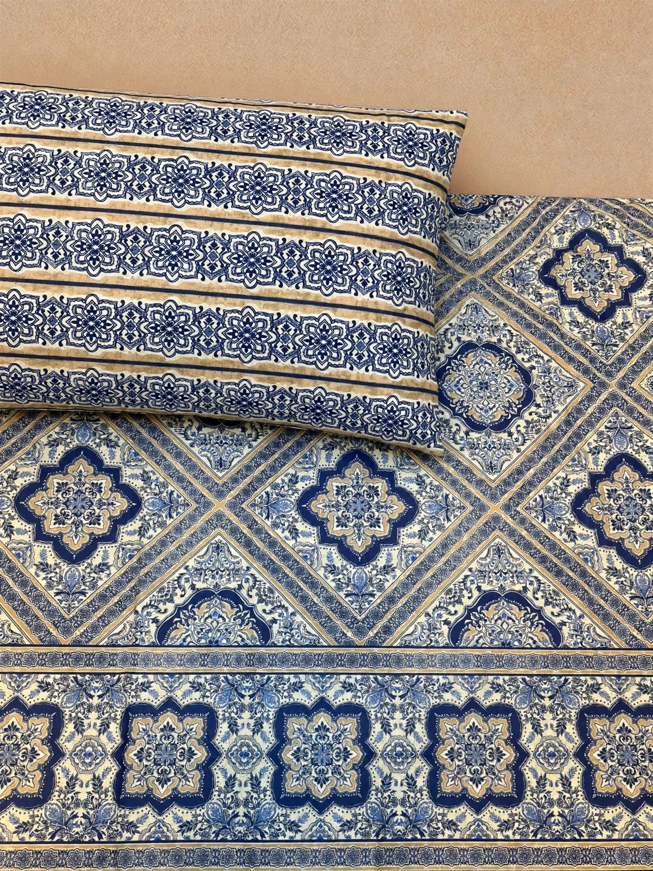 Royal Indigo Tile - Moroccan King Bedsheet