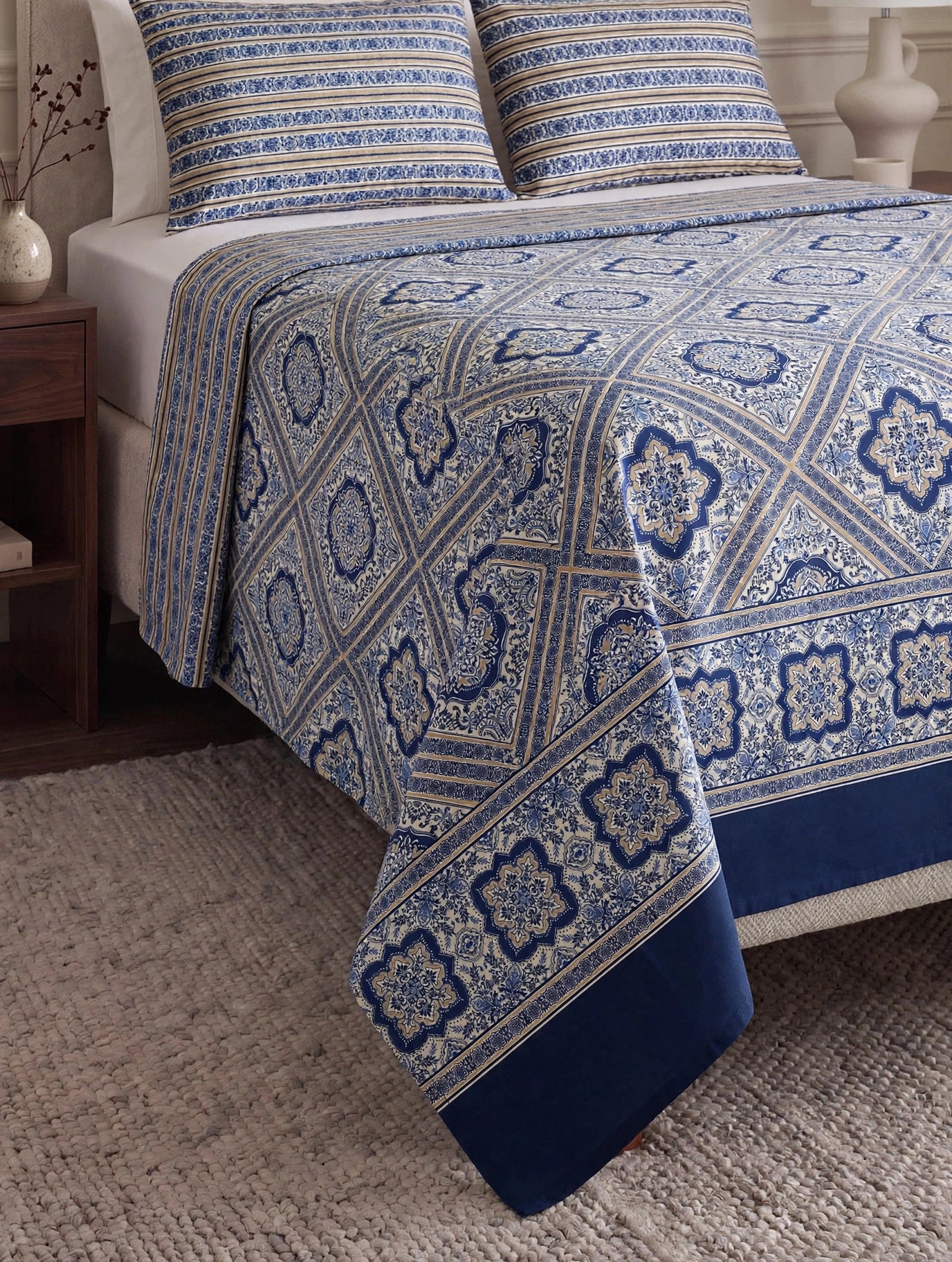 Royal Indigo Tile - Moroccan King Bedsheet