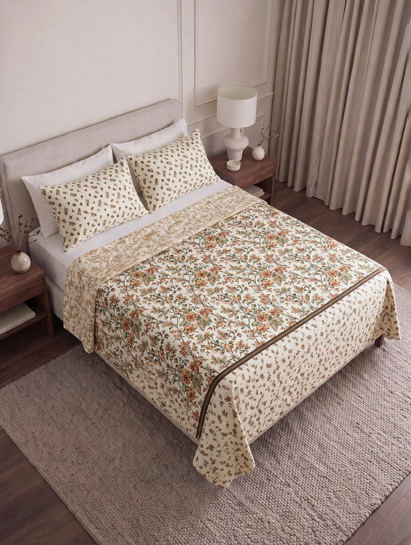 Autumn Vine - Vintage Beige Floral Bedsheet