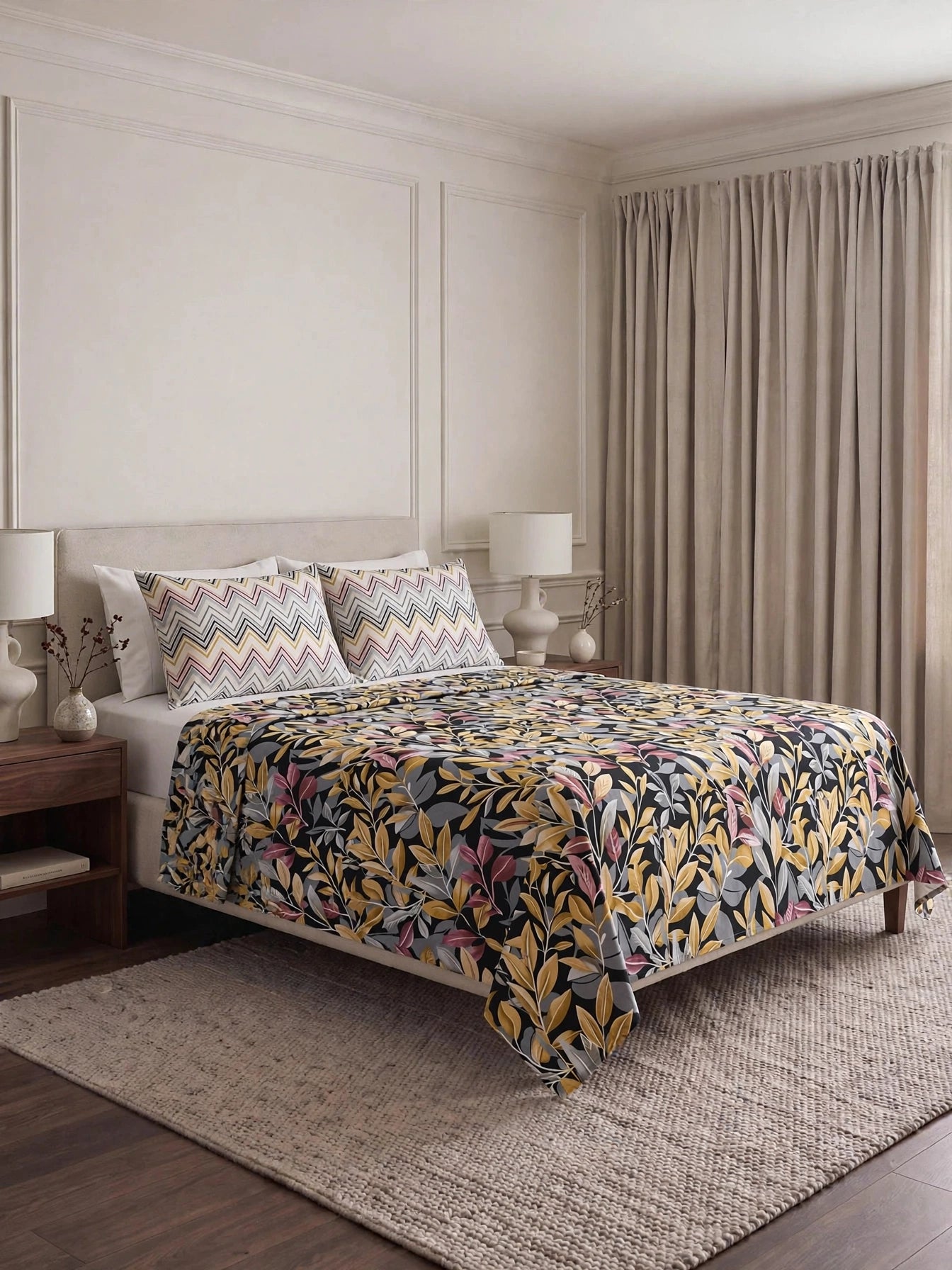 Midnight Canopy - Black Botanical Leaf Bedsheet