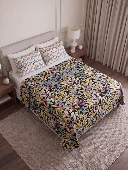 Midnight Canopy - Black Botanical Leaf Bedsheet