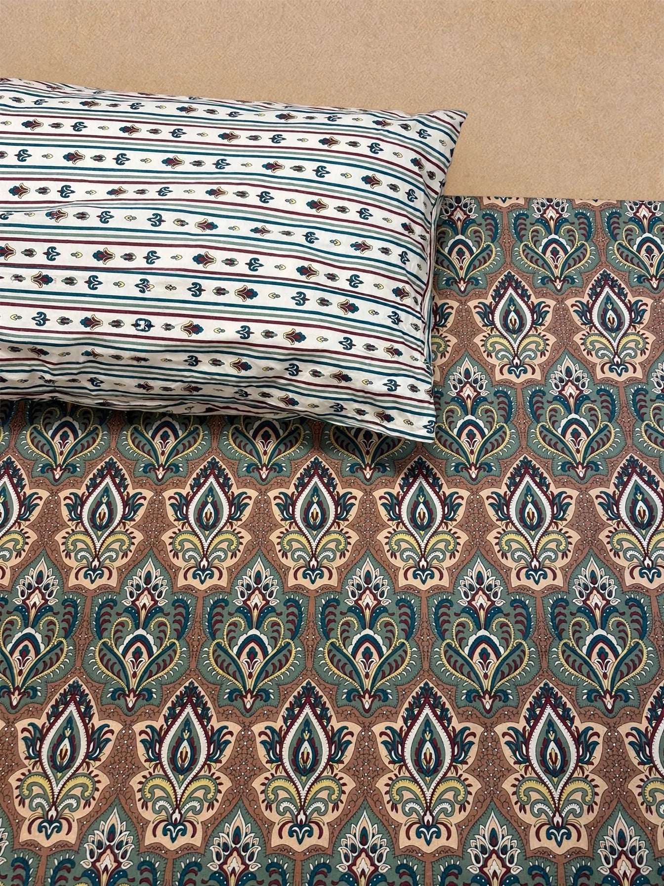 Turkish Teal - Rust Brown Paisley Damask Bedsheet