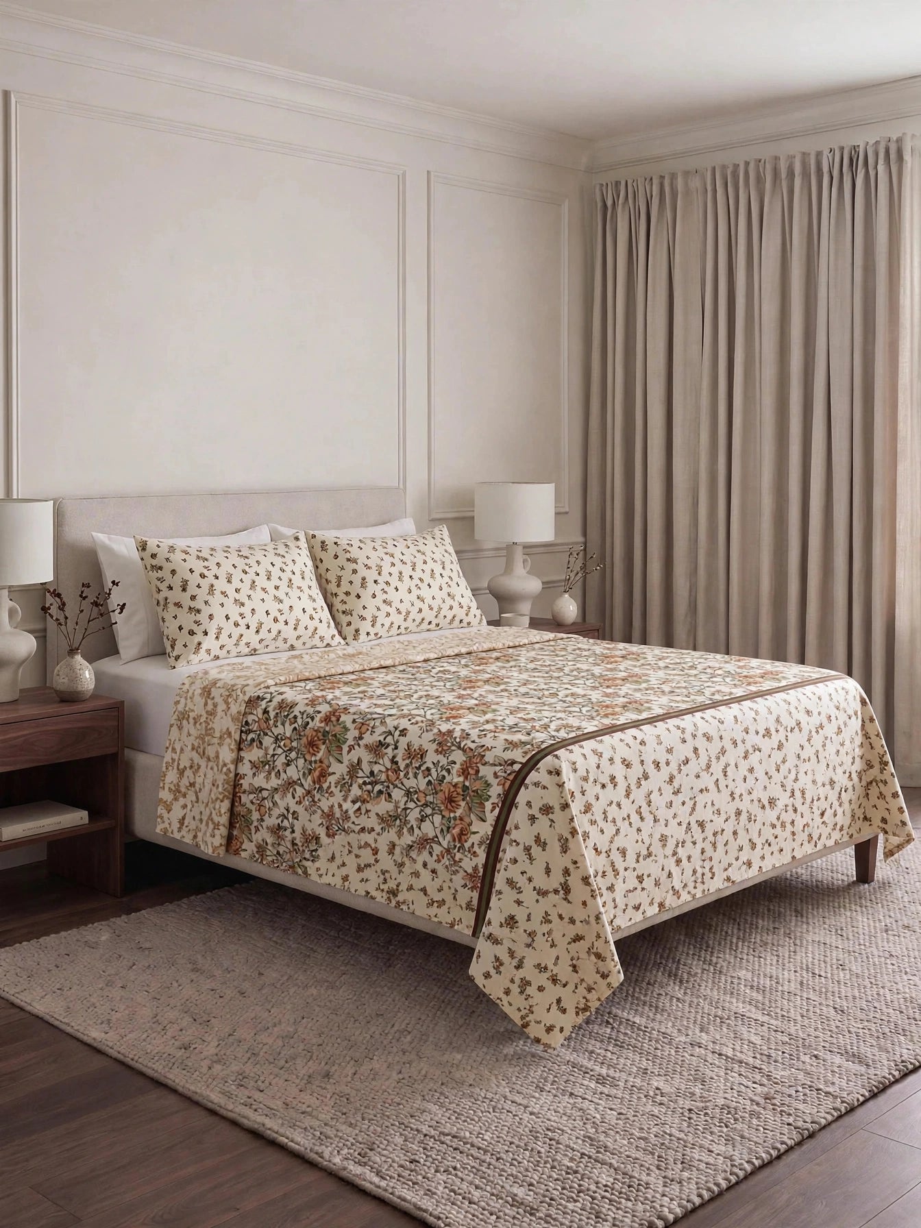 Autumn Vine - Vintage Beige Floral Bedsheet