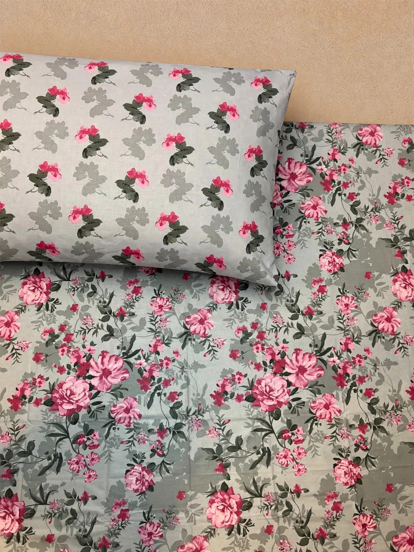 Pink Bloom - Sage Green Peony Rose Bedsheet