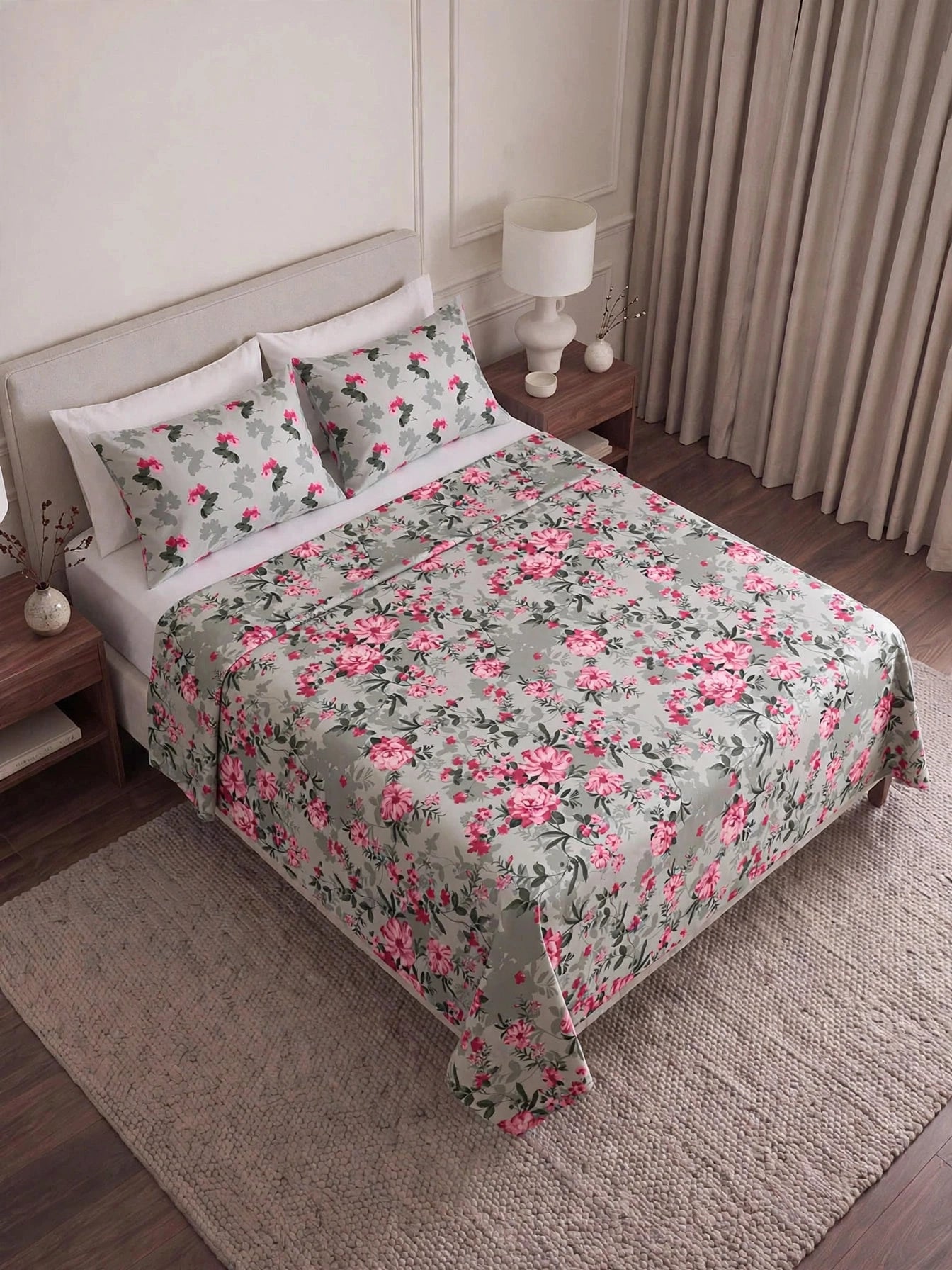 Pink Bloom - Sage Green Peony Rose Bedsheet