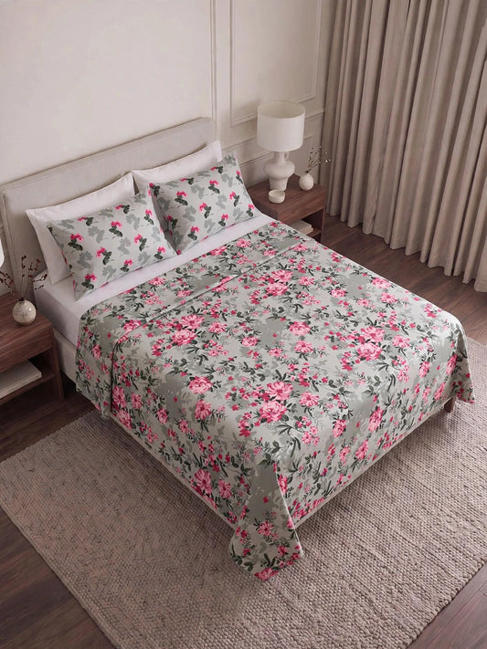 Pink Bloom - Sage Green Peony Rose Bedsheet