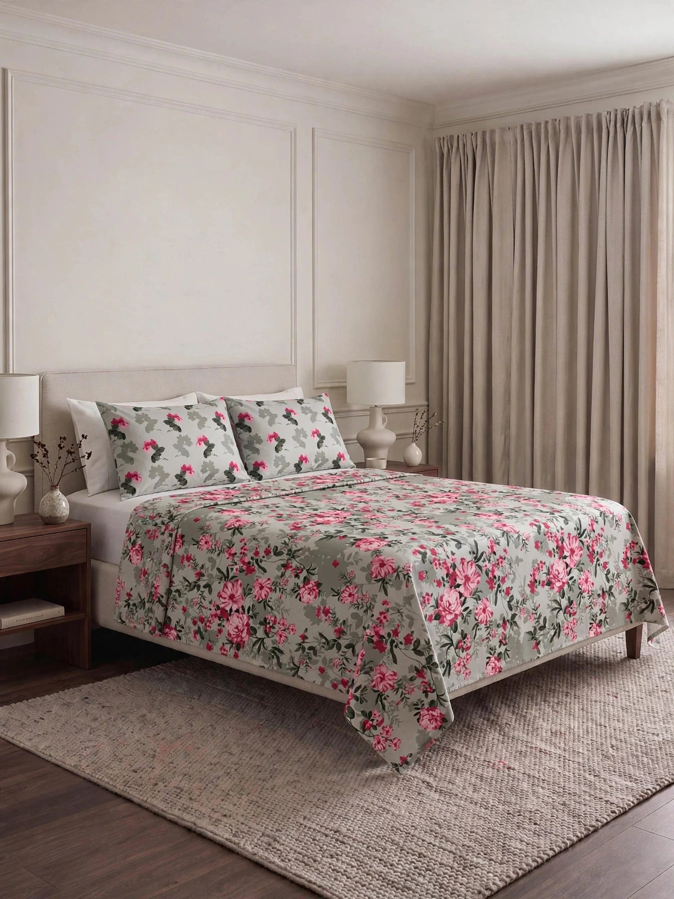 Pink Bloom - Sage Green Peony Rose Bedsheet