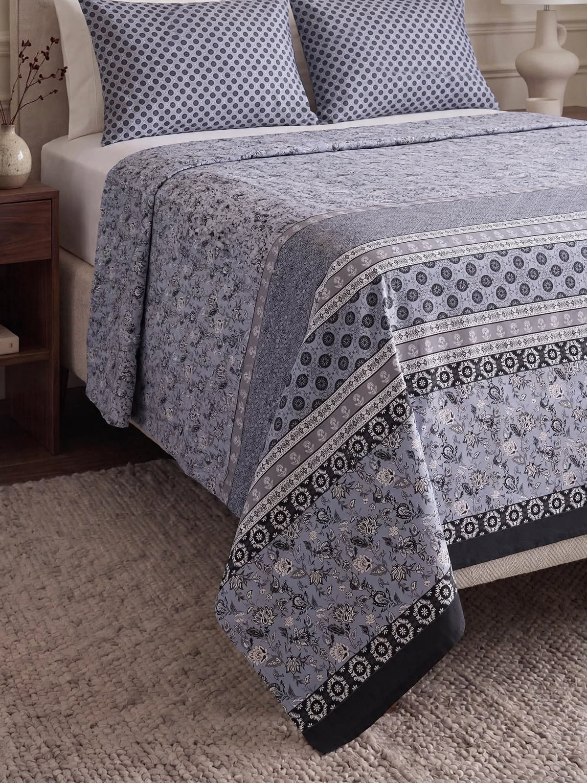 Ash Blue Heritage - Traditional Panel Bedsheet Set