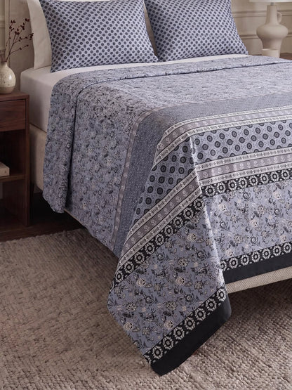 Ash Blue Heritage - Traditional Panel Bedsheet Set