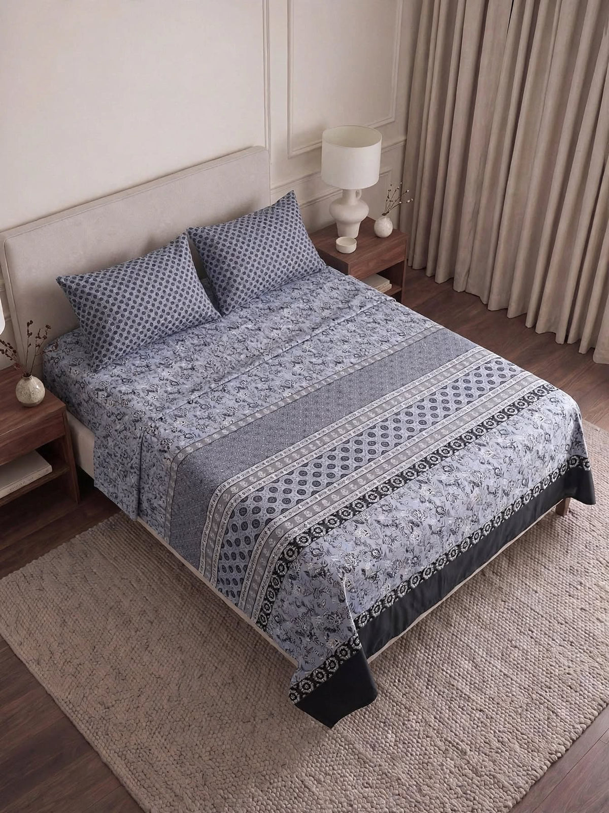 Ash Blue Heritage - Traditional Panel Bedsheet Set