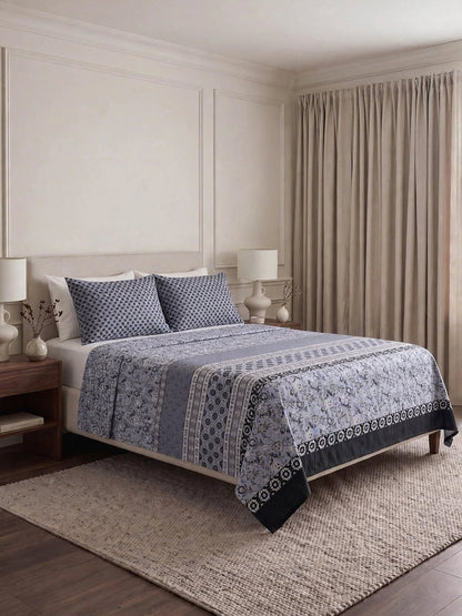 Ash Blue Heritage - Traditional Panel Bedsheet Set