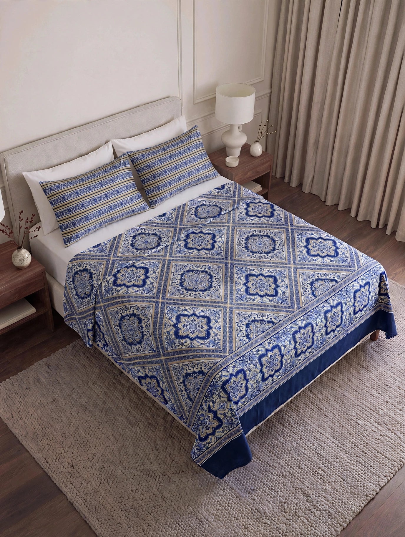 Royal Indigo Tile - Moroccan King Bedsheet