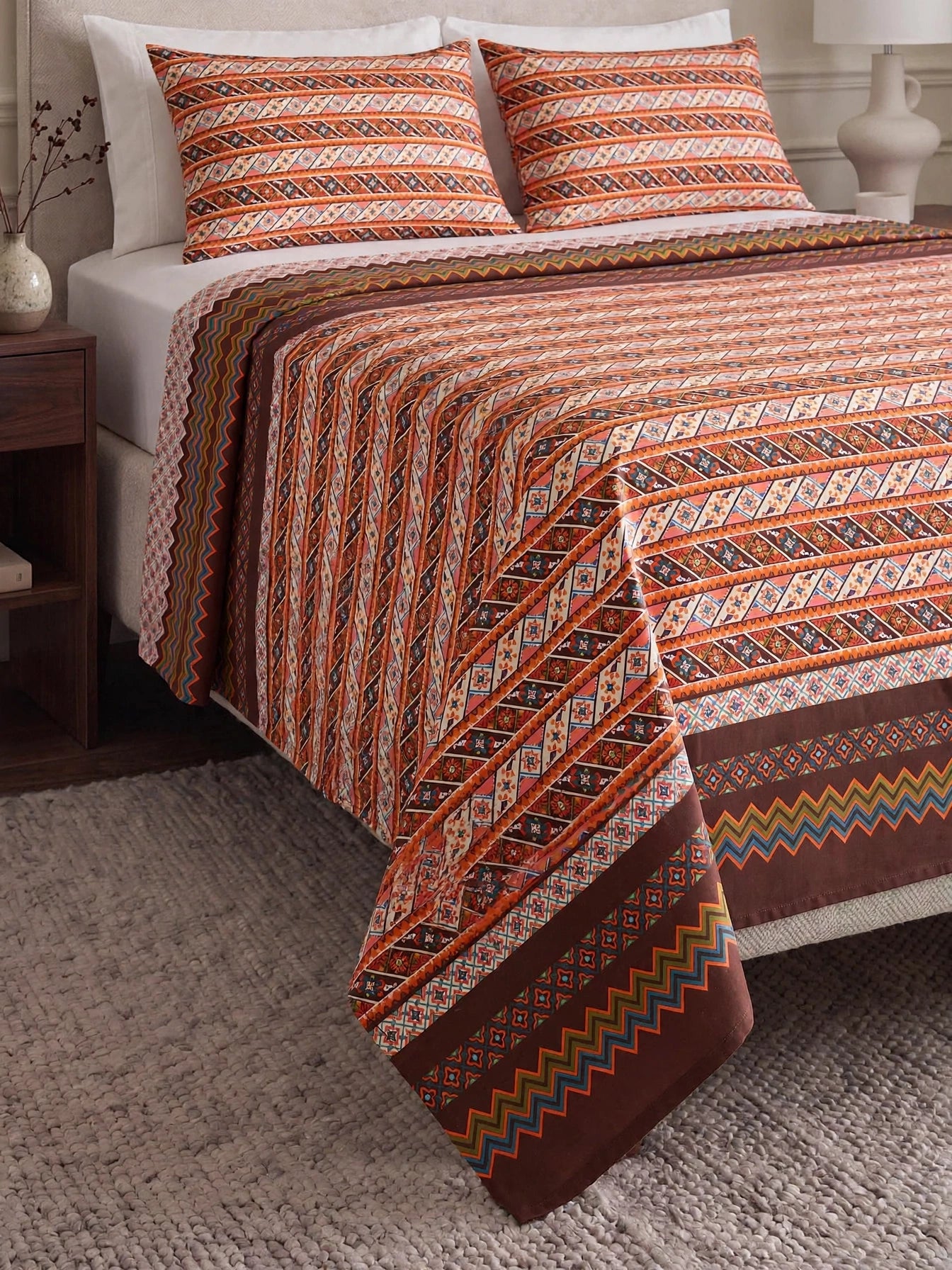 Desert Trail - Rustic Orange Tribal Aztec Bedsheet