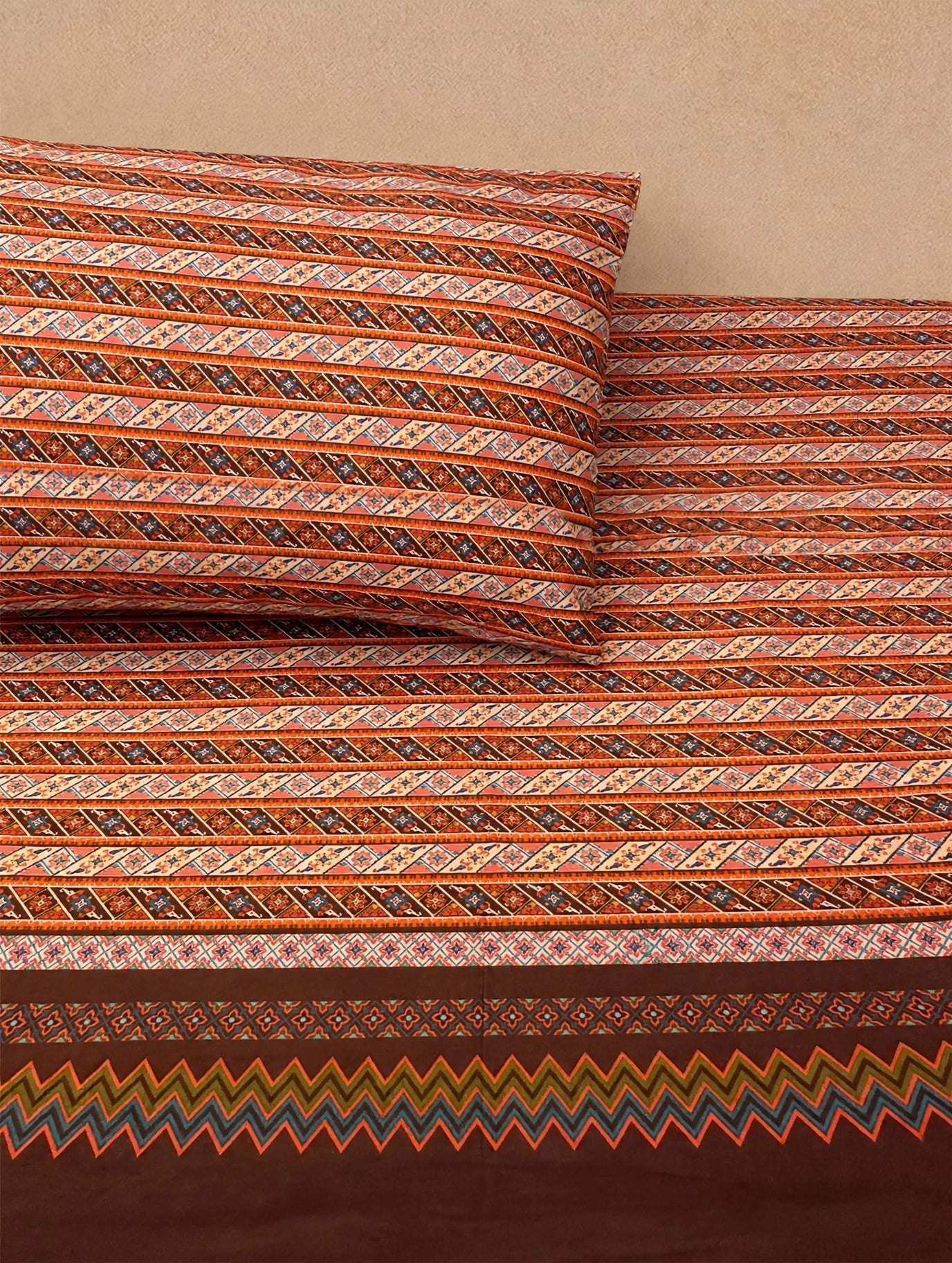 Desert Trail - Rustic Orange Tribal Aztec Bedsheet